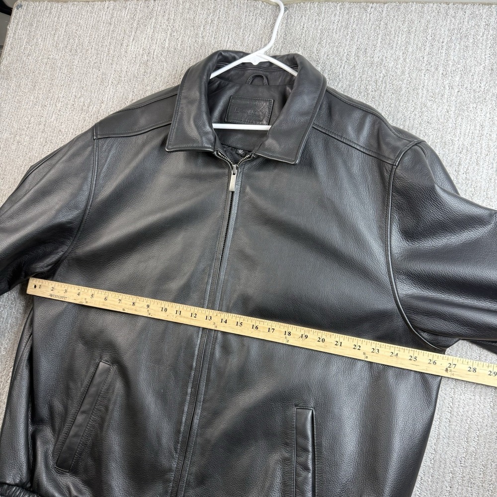 Croft Barrow Bomber Jacket Black Leather Collared Zip Pockets Quilt Lined Sz XLT - Picture 6 of 9